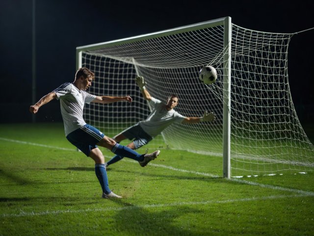 Inside-foot curler finding the top corner of the net